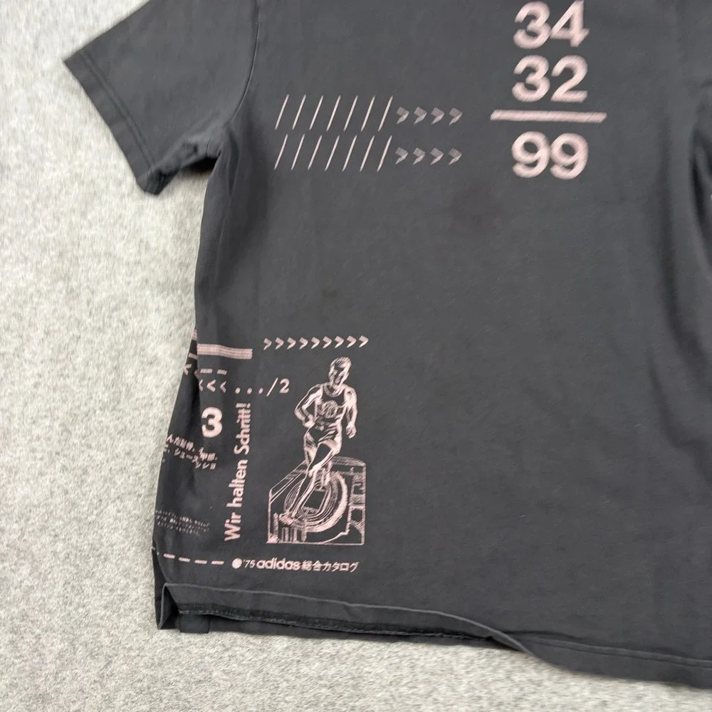Adidas T-Shirt Mens Medium Black Graphic Press Information Transition Phase Y2K‎